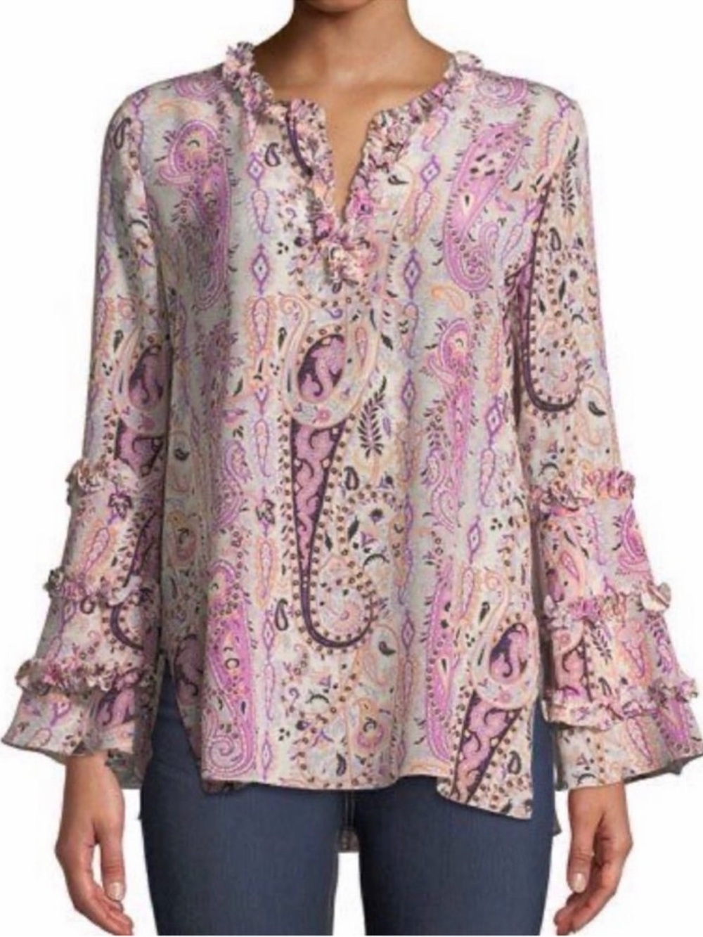 Kobi Halperin Celia 100% Silk Paisley Bell Sleeve Blouse Size S
